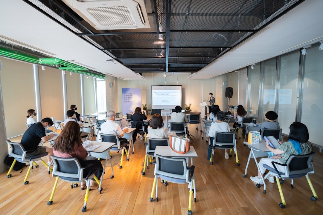 Modern training workshop room with participants